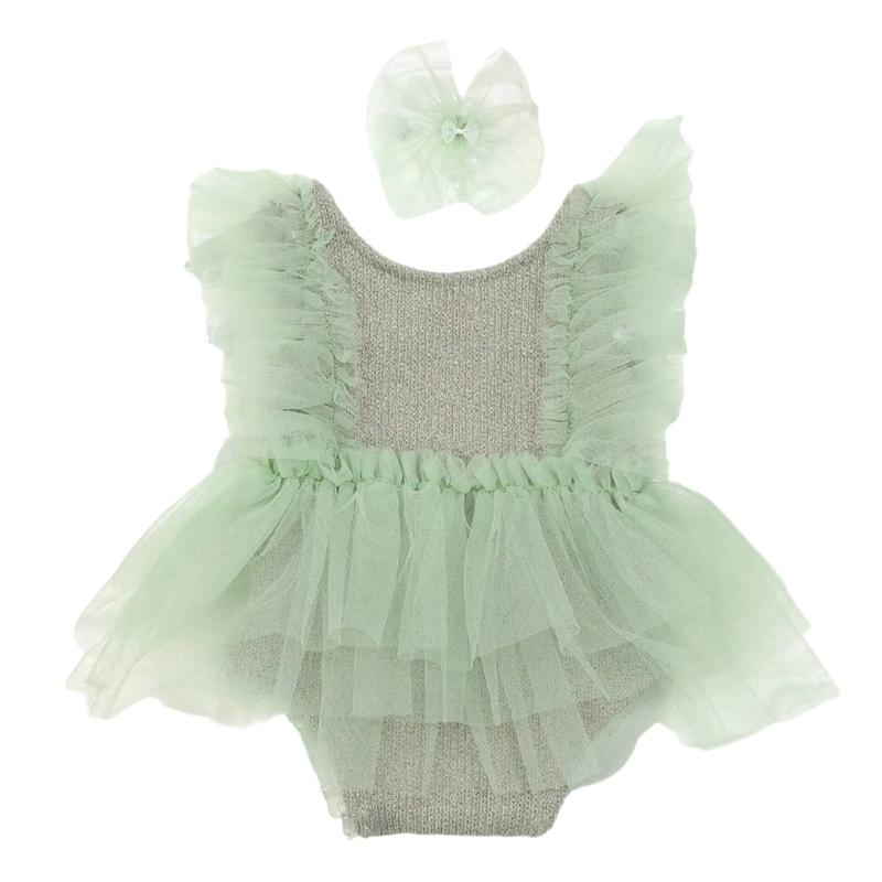 1 Set Photography Outfit for Infant Girls Breathable Romper Dress and Delicate Lace Headband Props for Newborns