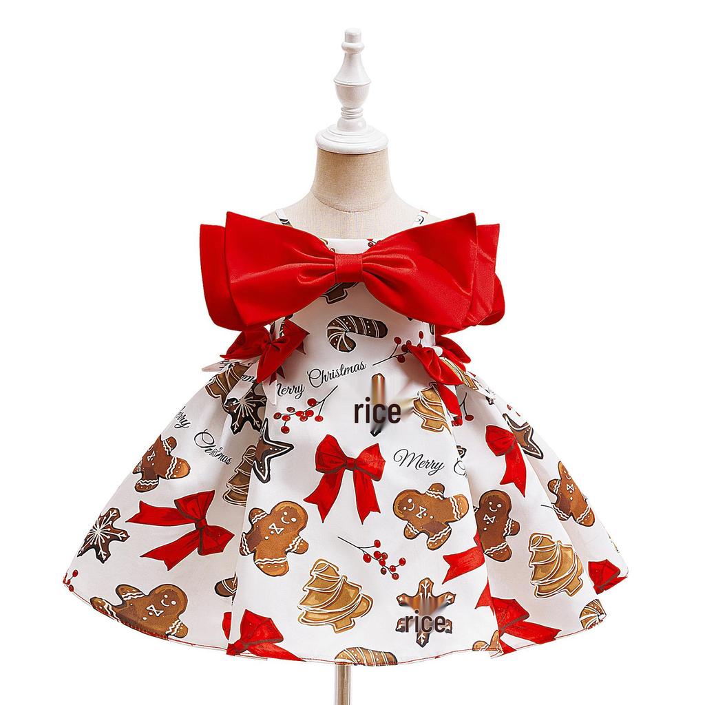 Rotes Weihnachtsprinzessinnenkleid mit Schleife und bauschigem Rock für Festivalauftritte