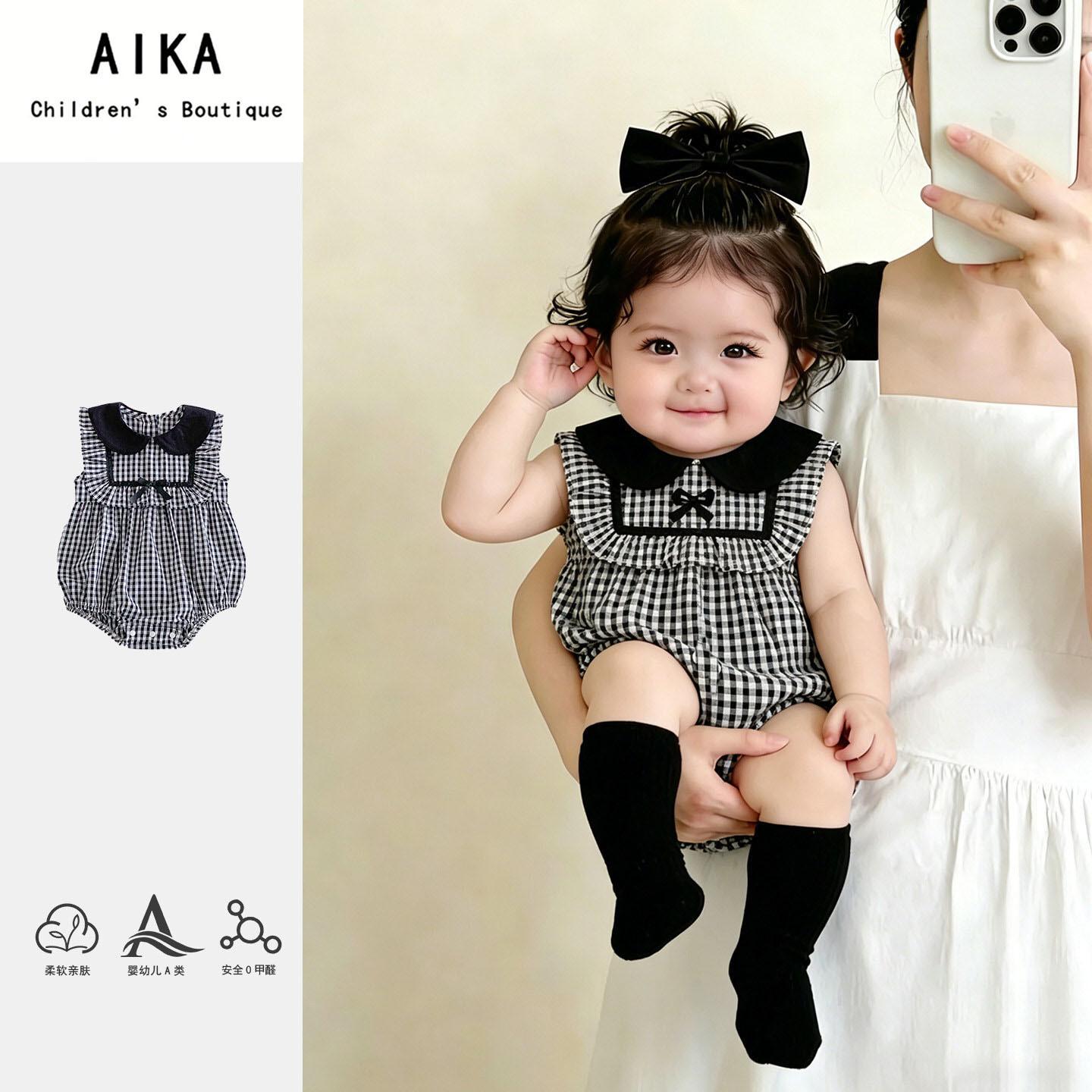 Summer Baby Girl Plaid Sleeveless Bodysuit Newborn Princess Romper Crawling Clothes 66