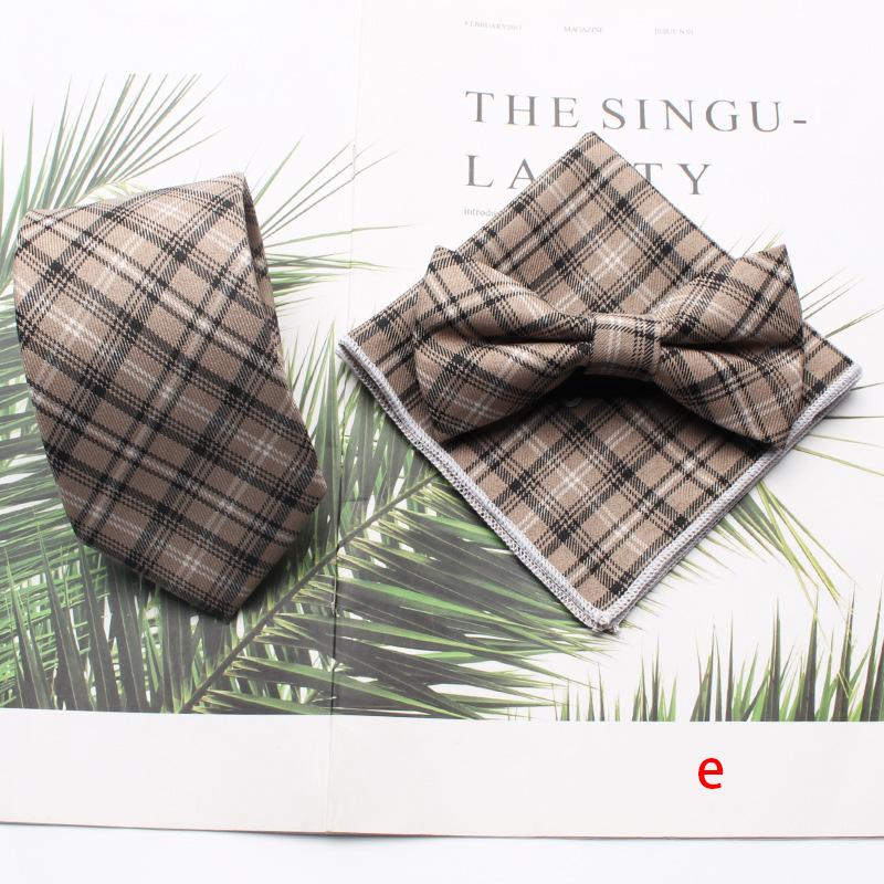 Polyester Cotton Business Dress Suit Tie Men'S Plaid Chest Towel Square Towel Banquet, Three-Piece Set
