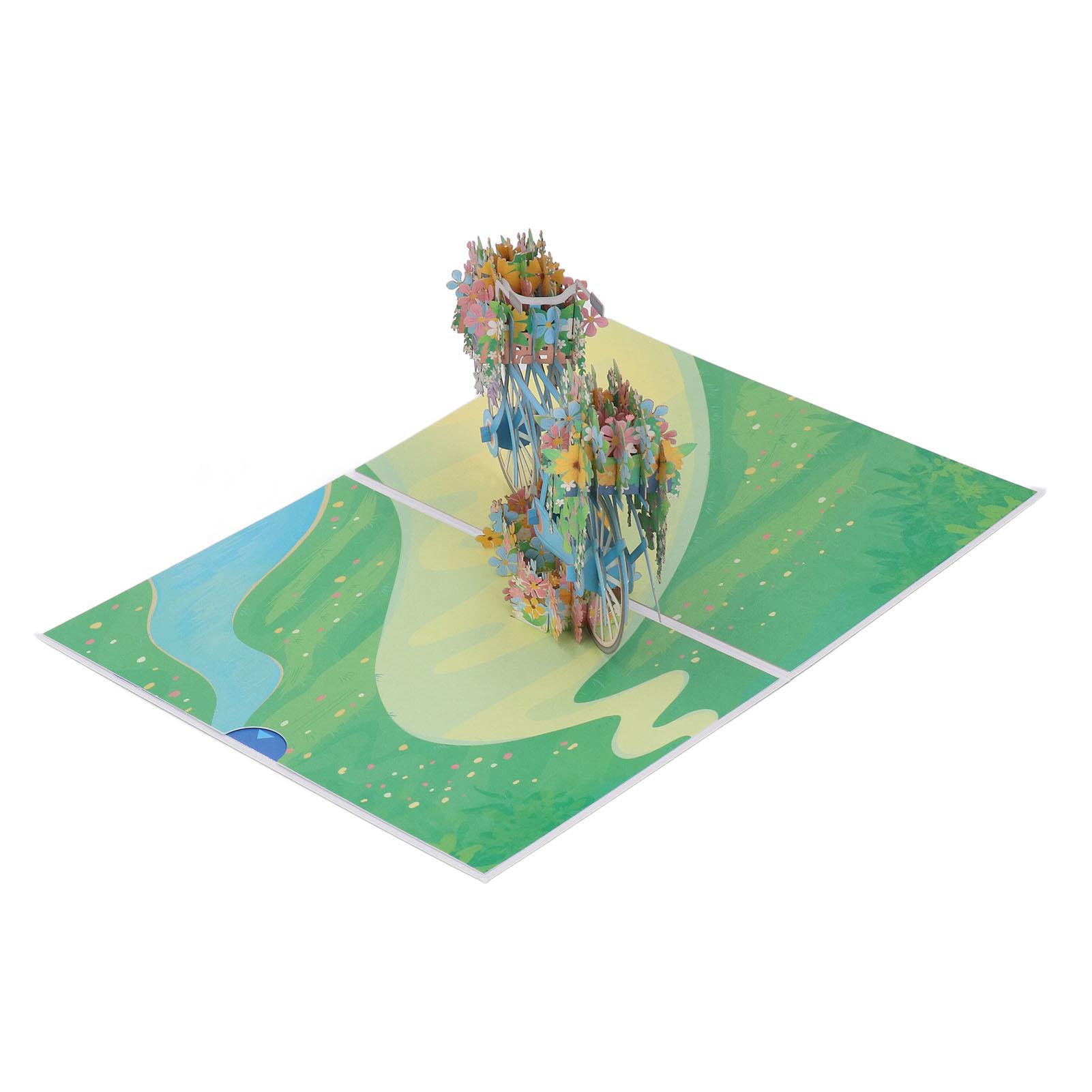 

3D поздравительные открытки Весенний цветок Велосипед Подробная текстура Плотная бумага 3D всплывающие открытки с запиской