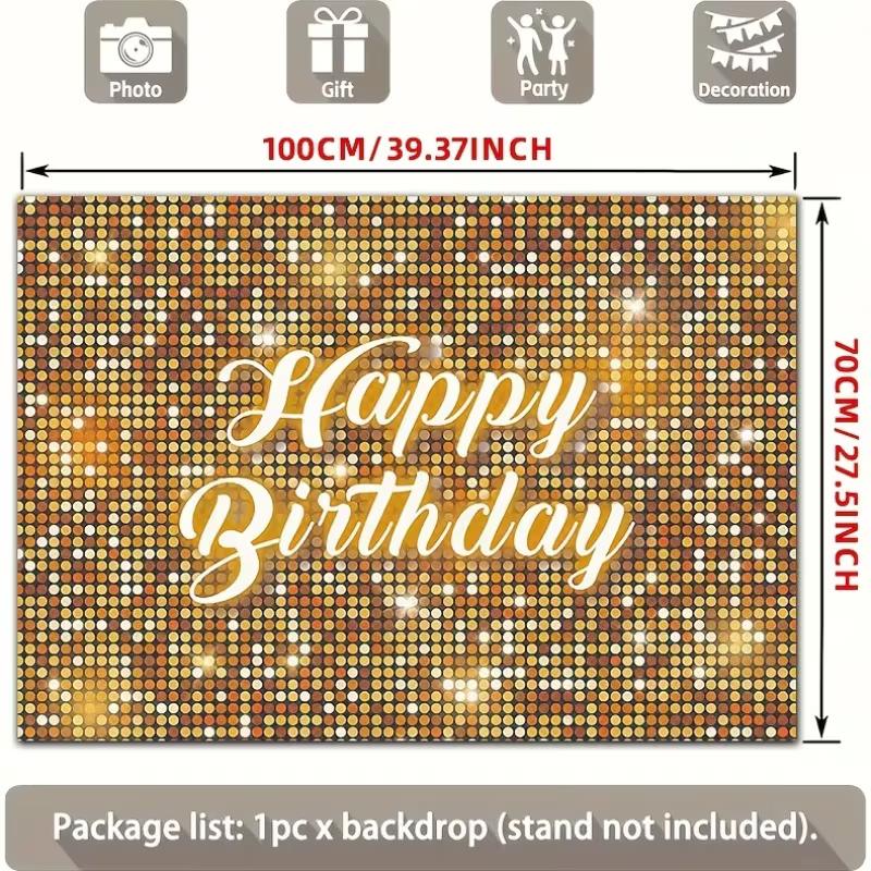2D Sparkle Gold Happy Birthday Backdrop Adult Birthday Photoshoot Banner