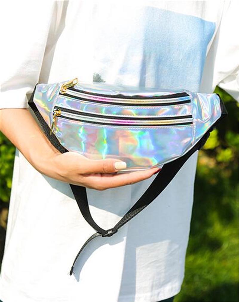 PU Leather Geometric Pattern Chest Bags for Girls Boys Laser Waterproof Sports Waist Pack Pocket Crossbody Bags