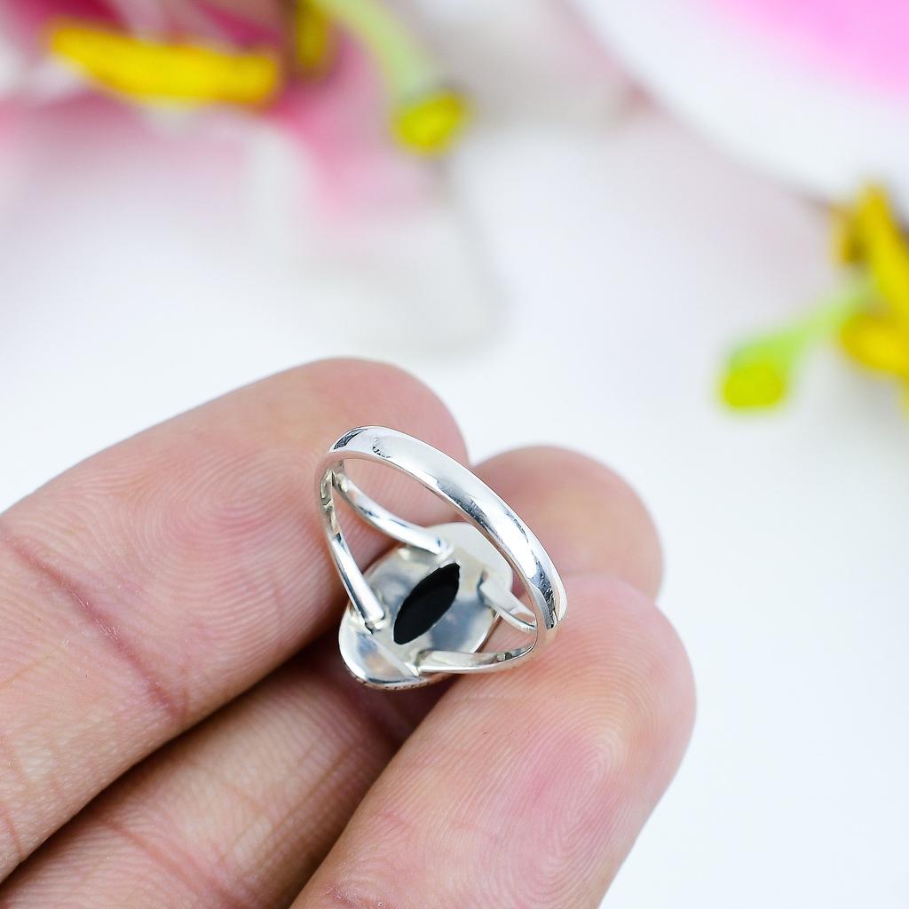Natural Black Onex Gemstone 925 Solid Sterling Silver Jewelry Ring S.10.5 s9g02