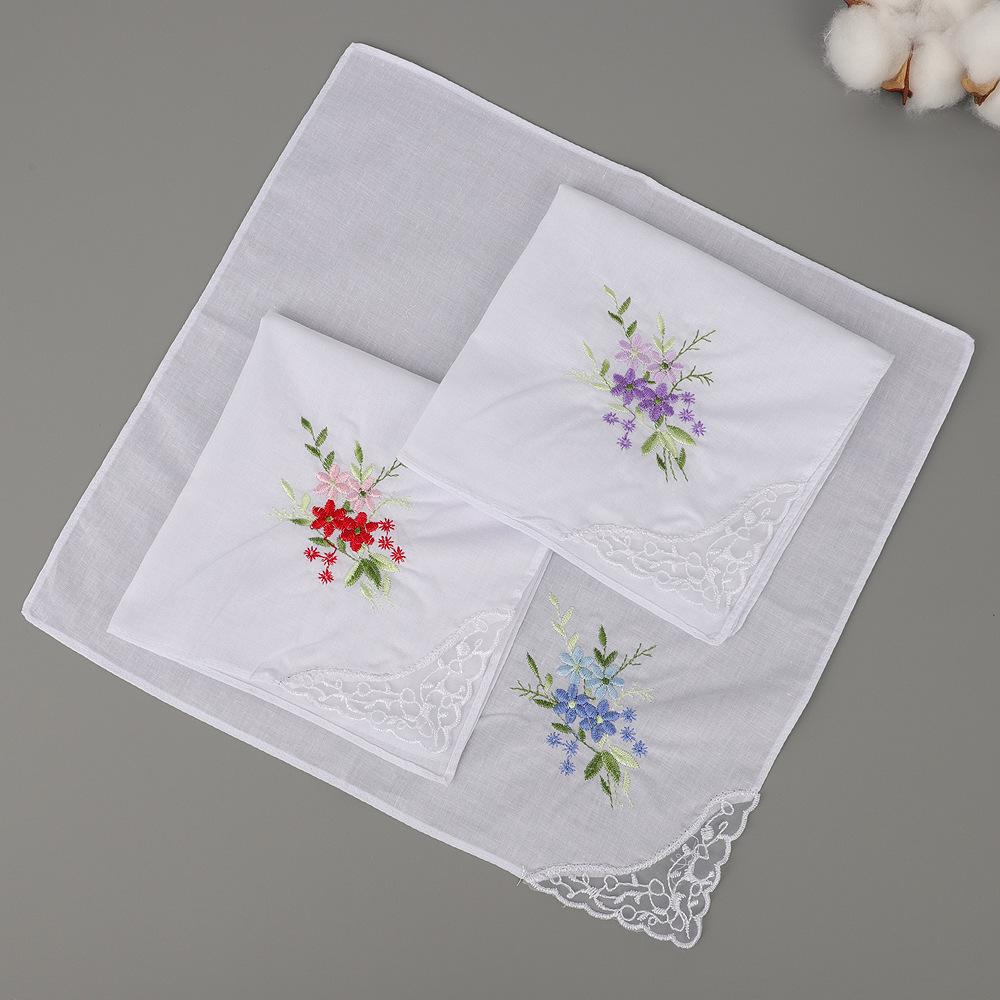 

28см 60шт Жіночі вишиті носові хусточки з чистої бавовни з мереживом та різноманітними квітковими візерунками. 28x28cm