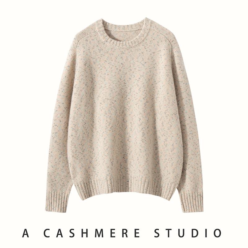 Cashmere Women's Loose Space-Dyed Round Neck Pullover Sweater - Winter Thickened Long Sleeve Knitwear
