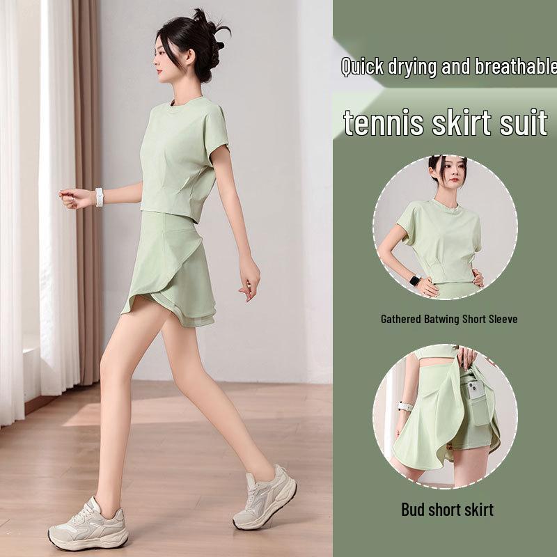 Damen Sommer 2024 Schnelltrocknendes Badminton- & Tennis-Set: Spitzenrock & Sportbekleidung für Yoga, Laufen, Fitness.