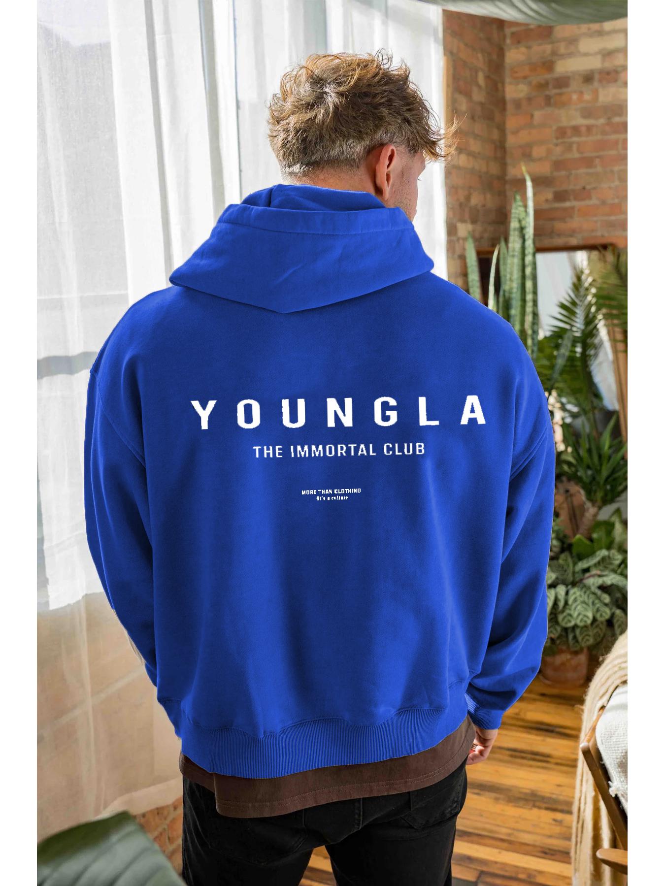 Мужская оверсайз толстовка-худи YOUNGLA с двойным слоем и принтом, спортивная куртка Medium синий