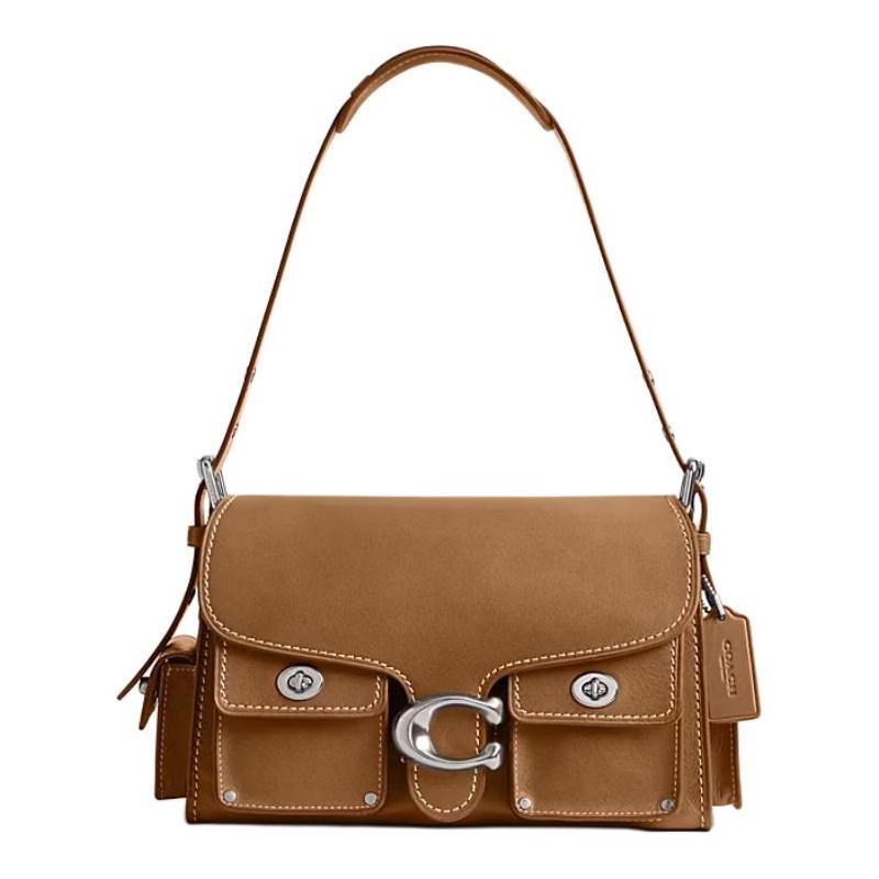 

COACH TabbyCargo 26 Logo Charm Silver Hardware Natural Grain Leather Shoulder Bag Medium Women s Brown срібний