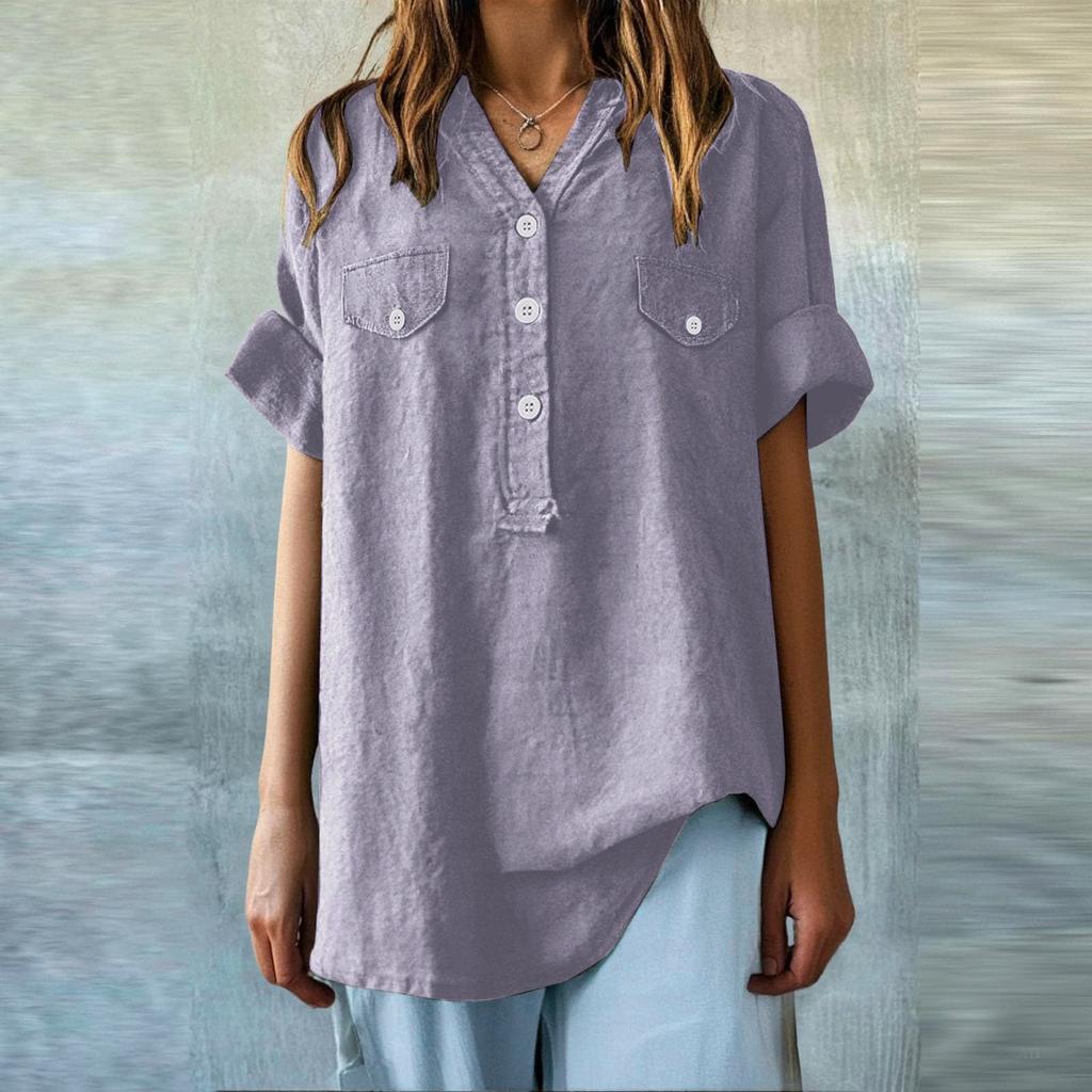 Women's Fashion Loose Casual Summer V-neck Short Sleeve T-shirt