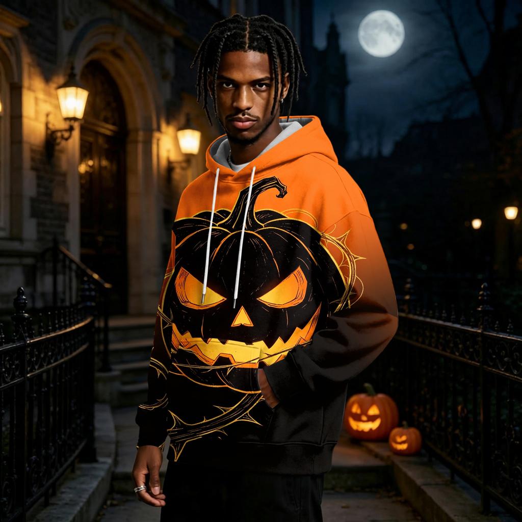 Men's Halloween Print Pullover Hoodie Long Sleeve Sweatshirt