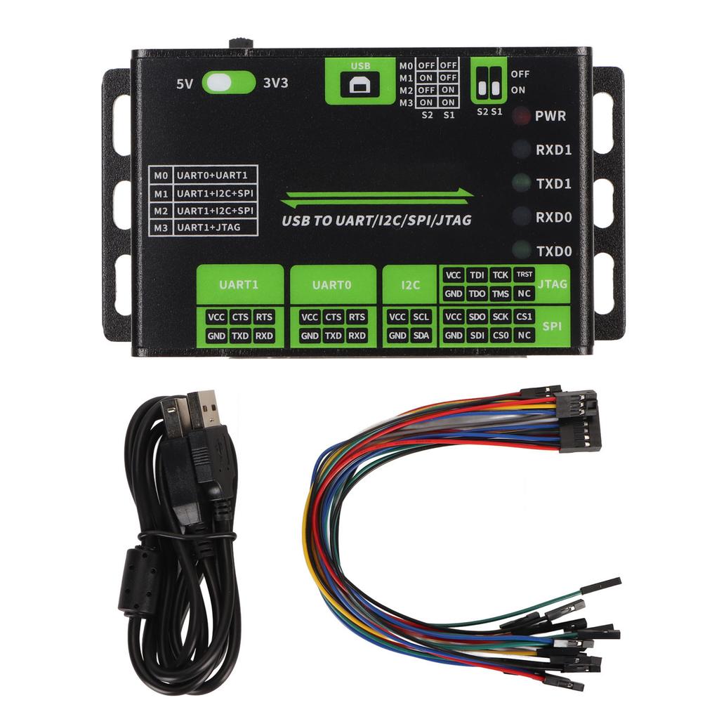 USB to UART I2C SPI JTAG Converter Supports Multiple Interfaces 3.3V 5V Aluminium Alloy Shell Industrial USB Converter