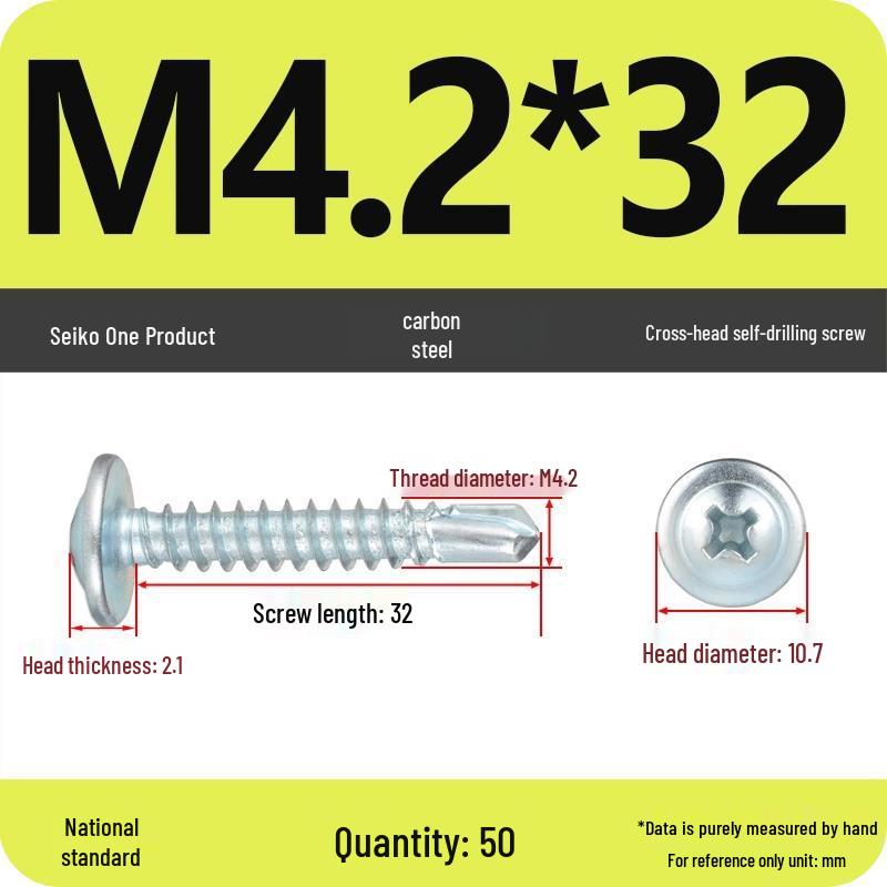 Galvanized Carbon Steel Cross-Head Round Screw with Washer, Flat Head, Self-Tapping & Self-Drilling Fishtail Design