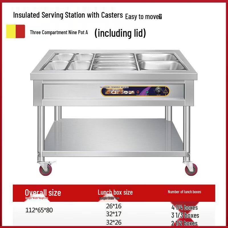 RSRDDY Commercial 3-Compartment Food Warmer Cart