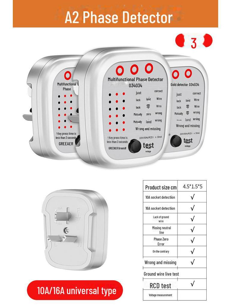 Green Forest Multi-Function Power Detector Plug - Polarity, Leakage, and Ground Wire Tester