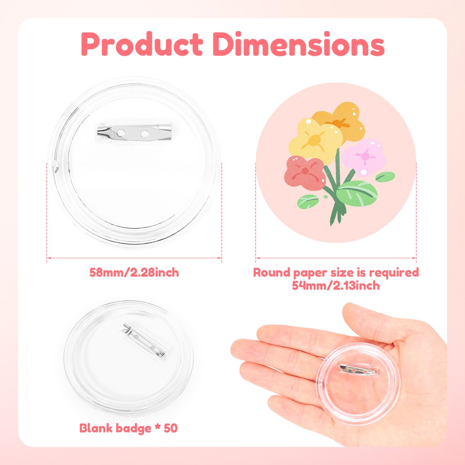 

50Pcs Blank Badge Pin Button Maker Parts Round Clear Pins Blank Buttons Badges Kit for Button Press Maker Machine on Hats Bags