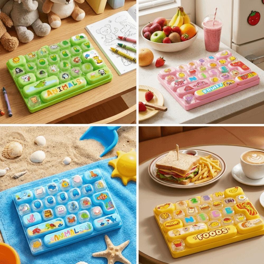 Cute 26 Keyboard Keychain 26 Grid Fidget Toy Funny Fingertip Button Keyring Office Use