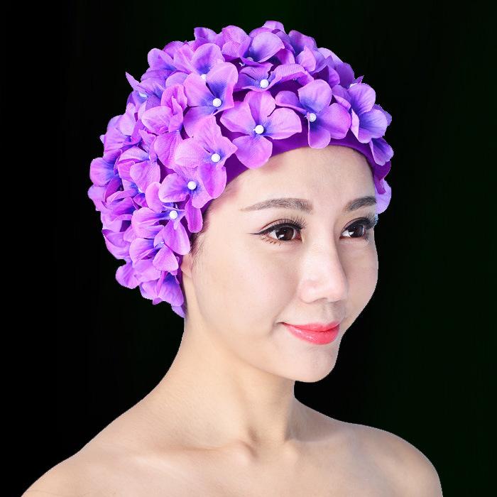 Hand-Sewn 3D Flower Swim Cap Fashion Women's Large Size Silicone Swimming Hat with Embroidery Petals Comfortable Cute Design