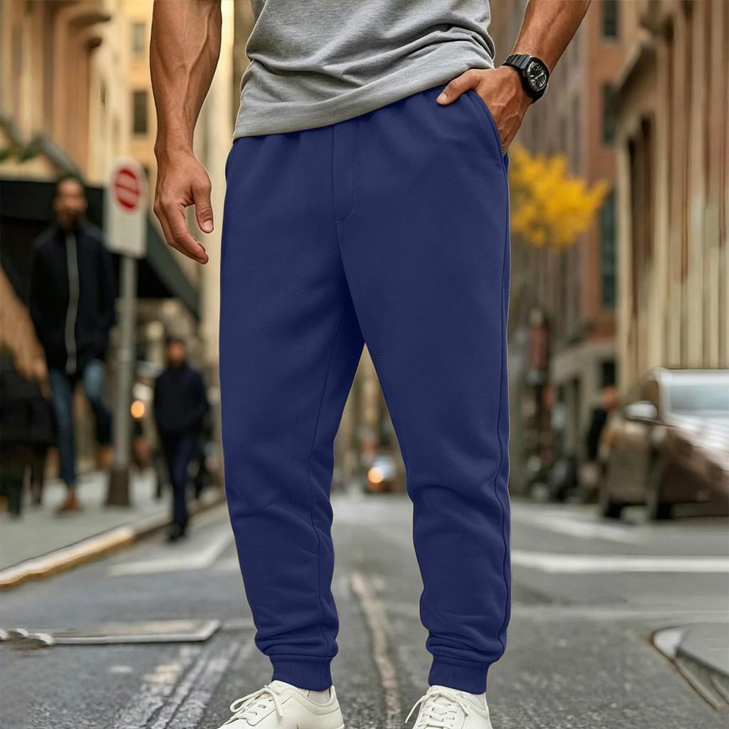 Men's Casual Joggers Color Sweatpants with Elastic Waist and Cuffed Hem for Daily Wear