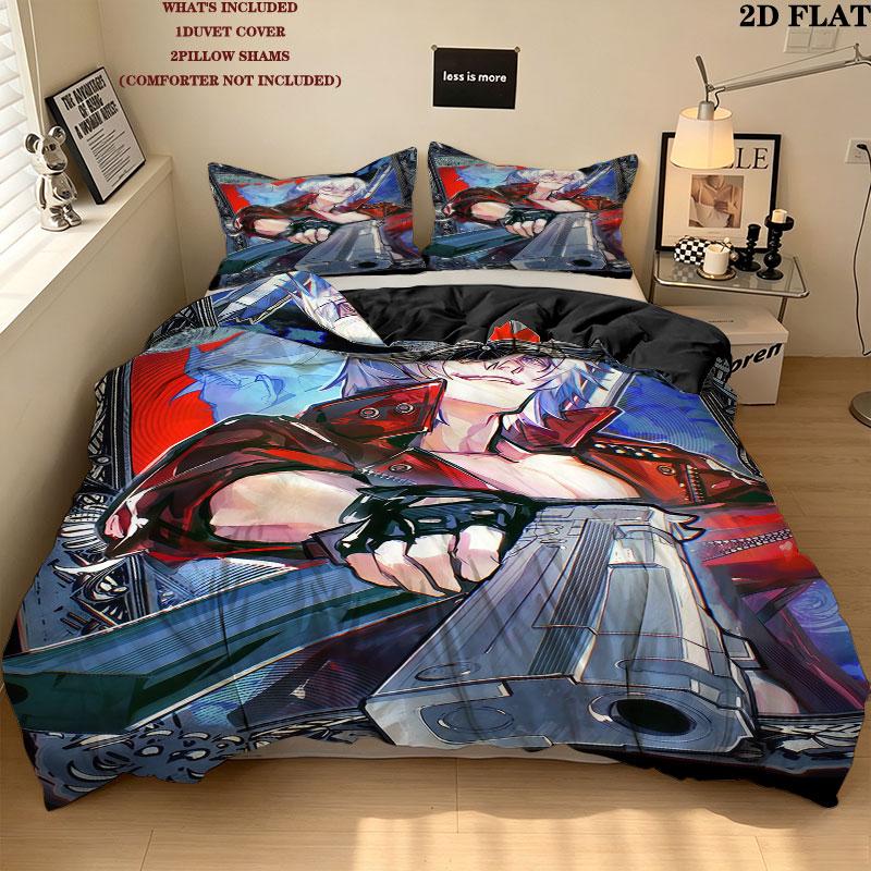 Devil May Cry Pattern Bedding Quilt Set Quilt Cover Pillowcase Home Birthday Gift(1 * duvet cover + 2 * pillowcase, without core)