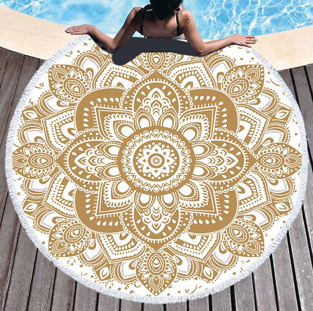 Lotus Mandala Rond Strandlaken Microvezel Waterabsorberend Zee Strand Yoga Mat Kwastjes Grote Sport Badhanddoek Liggende Handdoeken 150Cm 150x150cm
