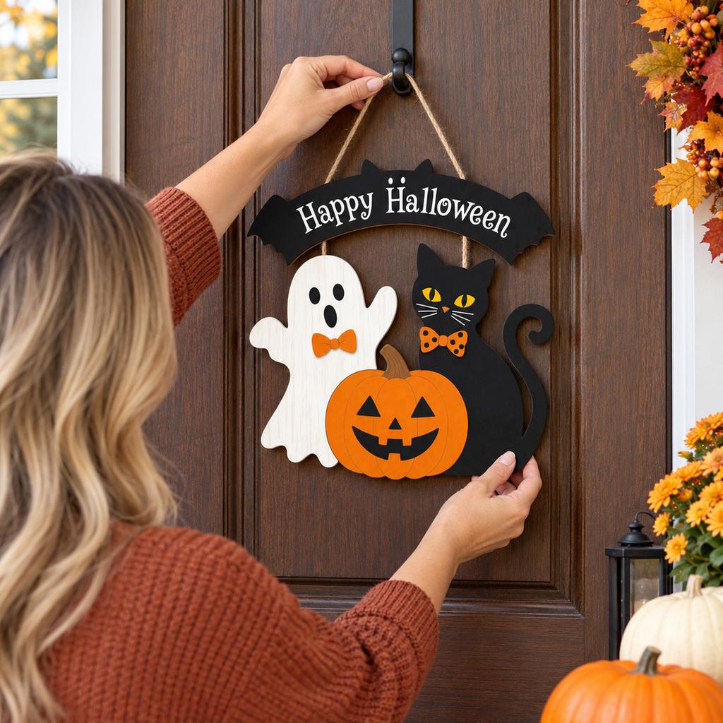 Halloween Hanging Sign for Yard, Porch, or Entryway - Holiday Decorative for Indoor and Outdoor Home