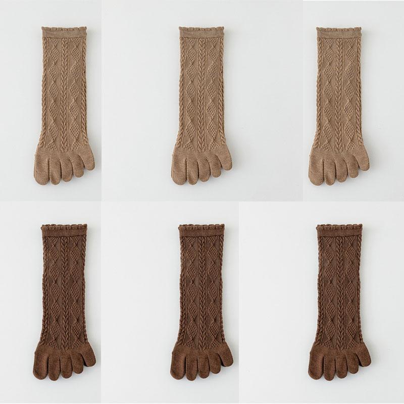6 Pairs Women Spring and Autumn Pure Cotton Five Finger Socks Retro Solid Color Lace Striped Split Toe Socks Vintage Comfortable Socks
