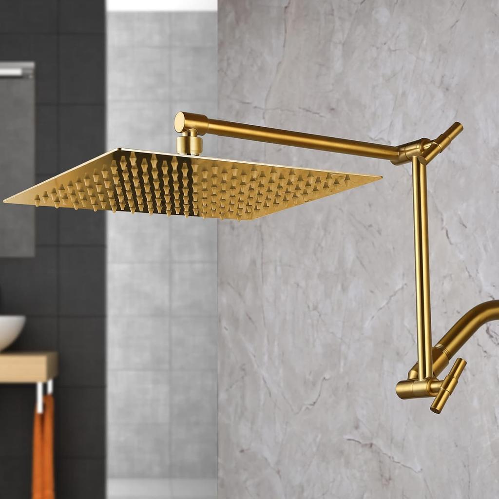 13-Inch Shower Head Arm, Gold, Stainless Steel, Adjustable, Locking Nut, 3-Year Warranty