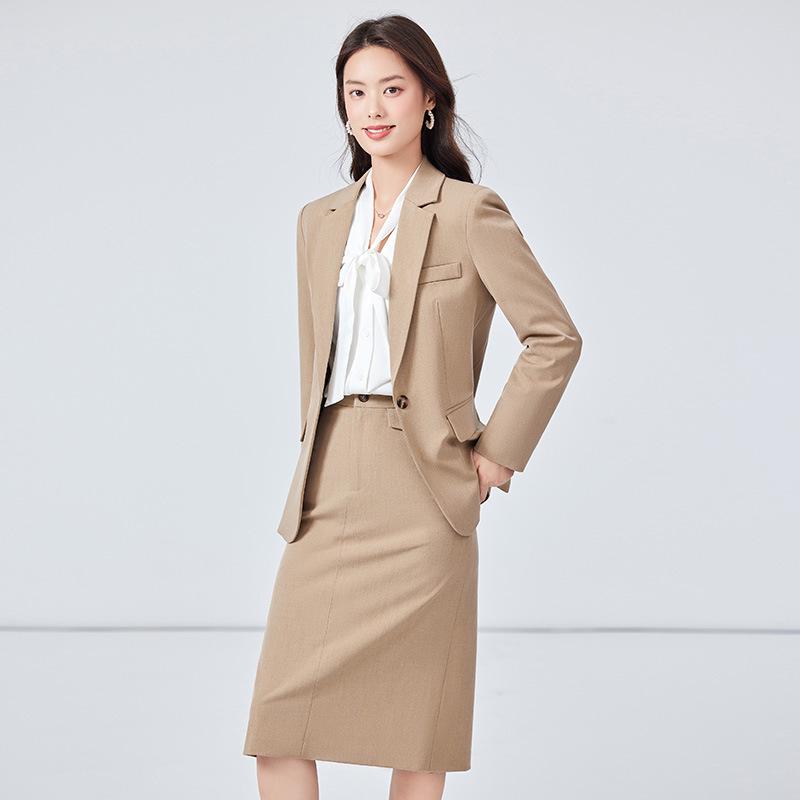 Women's Formal Mid-Length Suit Set: Black/Navy Blue Blazer for Autumn Business, Interview & Professional Wear