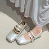 Silver Square Head French Flat Bottom Light Mouth Inner Height Increase Single Shoes Women's Summer 2025 New with Skirt Retro Mary Jane Shoes