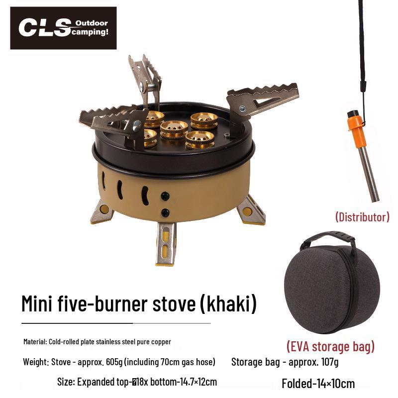 High-Power Windproof Portable Camping Gas Stove with Five Heads for Outdoor Cooking
