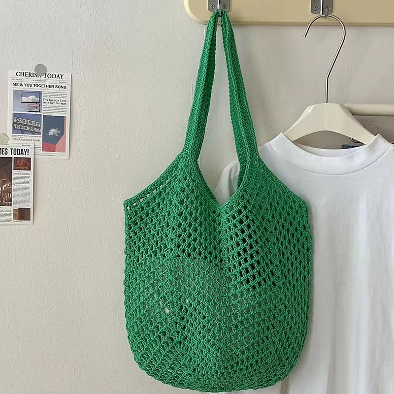 Fashion Women's Hollow Woven Shoulder Bags Large Capacity Knitting Underarm Bag Solid Crochet Tote Handbag Summer Mesh Beach Bag