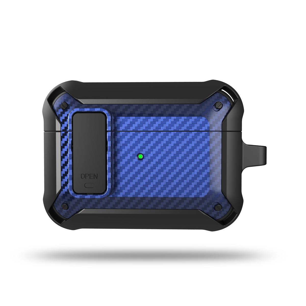 

Роскошный чехол для наушников с защитным замком из углеродного волокна с крючком для ключей для Apple Airpods Pro 2 поколения 2nd Air Pods 3 Gen противоударный чехол для коробки Airpods 3 синий