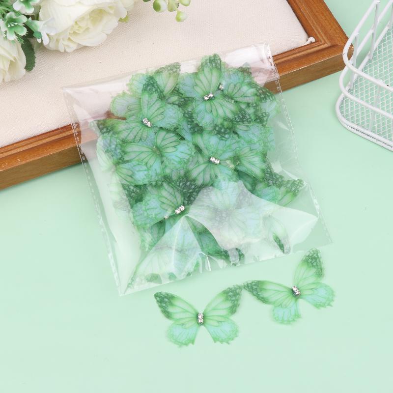 50Pcs 3D Organza Fabric Butterfly Appliques Gradient Color Double-Layer Simulation Mesh Butterfly Patch Translucent