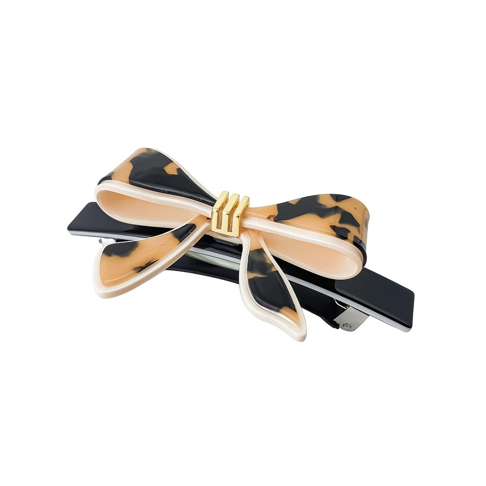 eManco Black Grab Clip Leopard Print Bow Decoration Two Colours Mix & Match Fashionable Women's Accessories