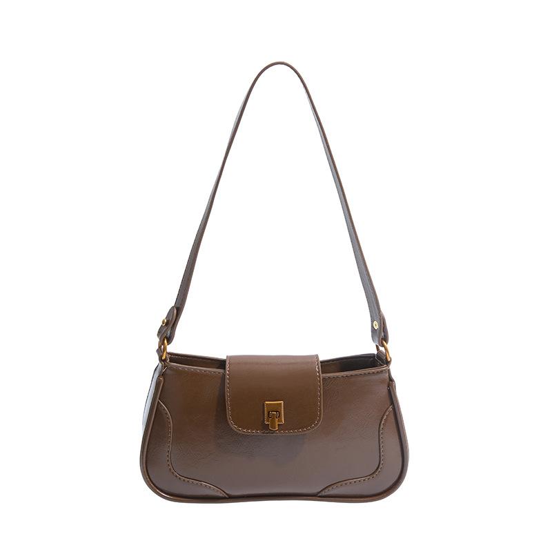 Fashion Retro Oil Wax Leather Small Bag, Female Foreign Style Underarm Small Square Bag, High-End Messenger Bag