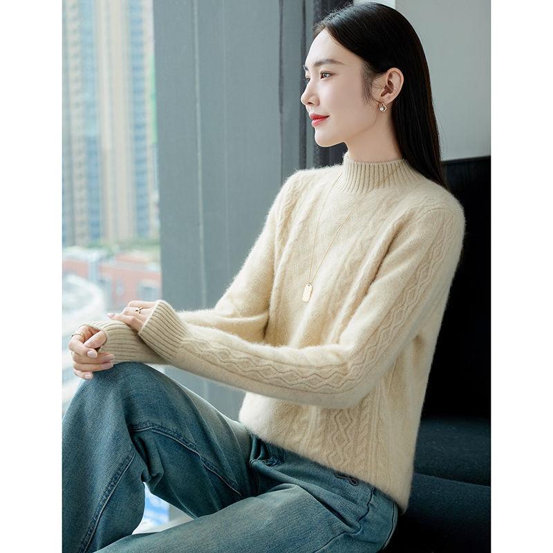 New Autumn and Winter Thickened Sweaters for Women, Knitted Cashmere Sweaters, Turtleneck Pullovers, Long Sleeves, Loose and Lazy