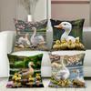 Ducks and Swans Family Pattern Decorative Throw Pillow Polyester Pillowcase, Sofa Decorative Cushion Cov Headboard Pillow