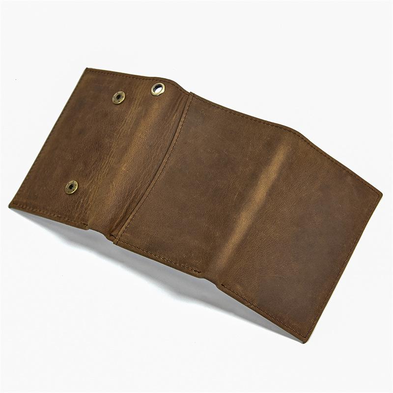 Vintage Genuine Leather Men Wallet Crazy Horse Leather Male Cowhide Trifold Card Holder Wallet with Metal Chain