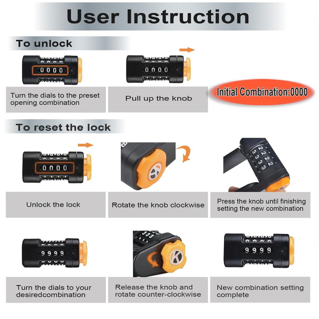 Folding Bike Lock with Mount Bracket 4 Digit Combination Heavy Duty Alloy Steel Bike Lock Waterproof Rust Proof Folding Bike Chain Lock for Bicycle