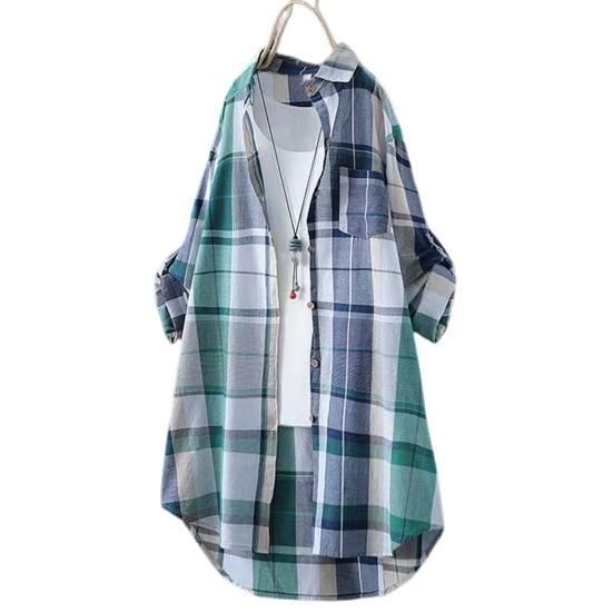 

Женская рубашка с лацканами и клетчатым принтом, с длинным рукавом, против морщин, с застежкой на пуговицы, полиэстер, женская рубашка с клетчатым принтом, женская одежда M зелёный