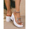 Summer New Arrival Fashion Sequined Strappy Sandals with Rhinestones Thick-Soled High-Heel Sandals Women's Outdoor Sandals