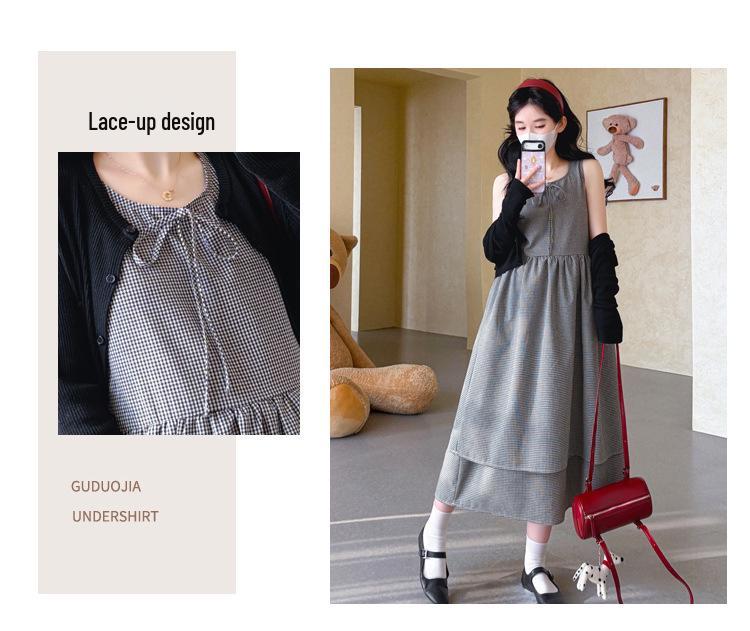 Robe de maternité rétro coréenne et cardigan en tricot de laine Printemps/Été 2026