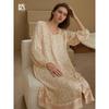 2024 Rayon Satin Long Sleeves Cardigan over the Knee Nightdress Robe Pastoral Print Korean Pajamas plus Size Homewear