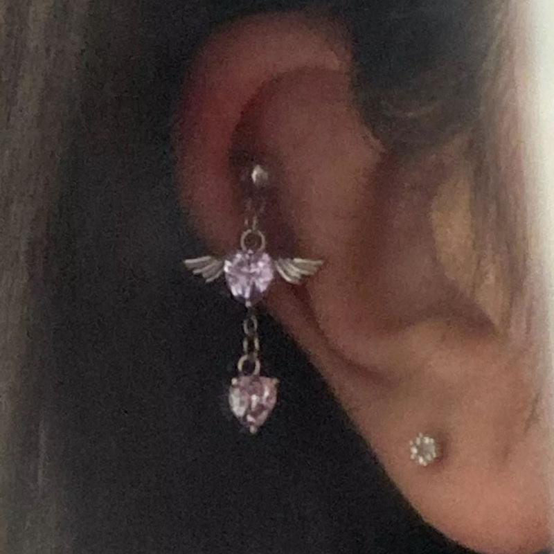 Heart Angel Wings Dangle Earrings Heart Zircon Drop Dangle Earrings Women Ear Cuff Charm Earring for Girl Valentine Gift