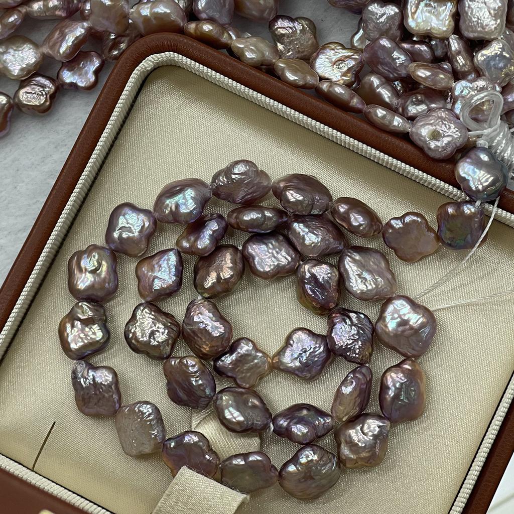 10-11mm Natural Purple Four-Leaf Clover Baroque Freshwater Pearl Strand 36cm Loose Beads for DIY Necklace Jewelry Making