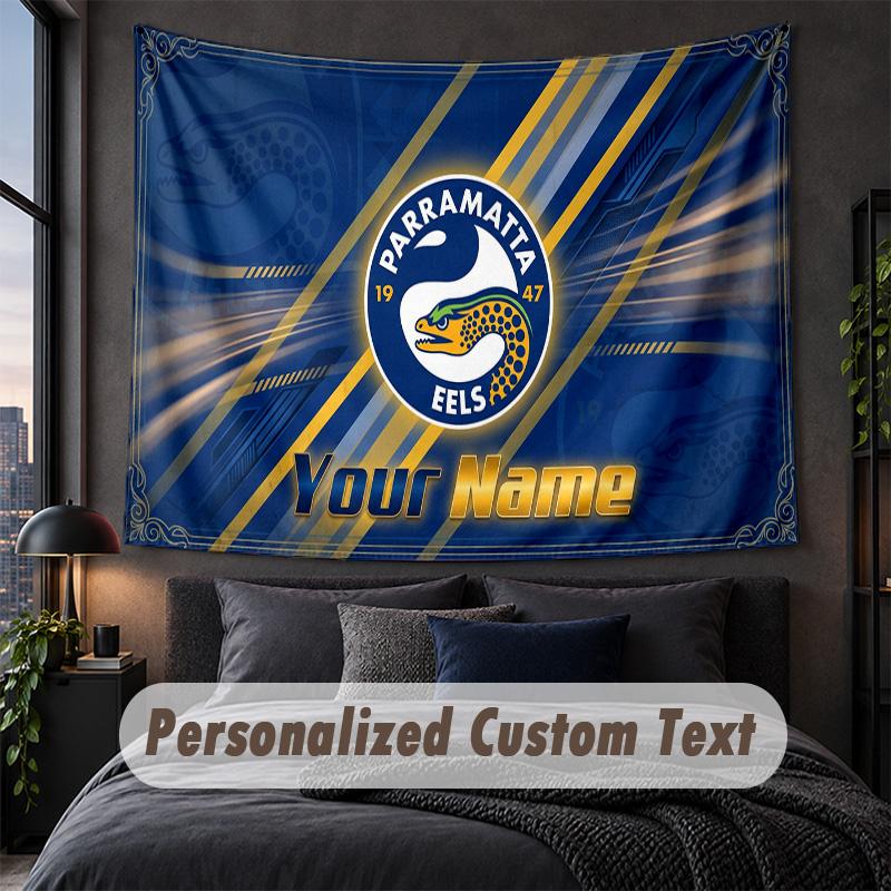 Custom Name Text Tapestry,Parramatta Eels Decorative Wall Hanging, Background Tapestry For Home Bedroom