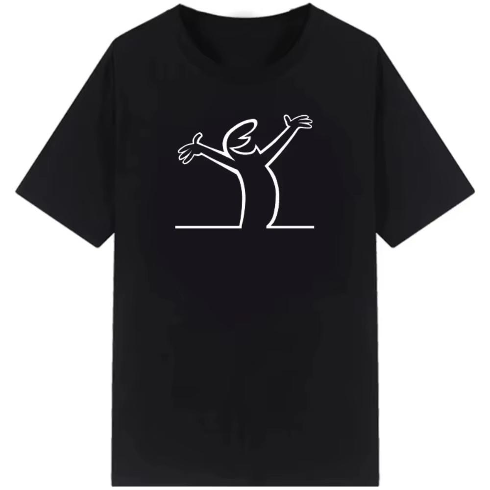 T-shirt à col rond imprimé dessin animé minimaliste créatif à manches courtes pour un look décontracté et tendance Streetwear en coton doux premium