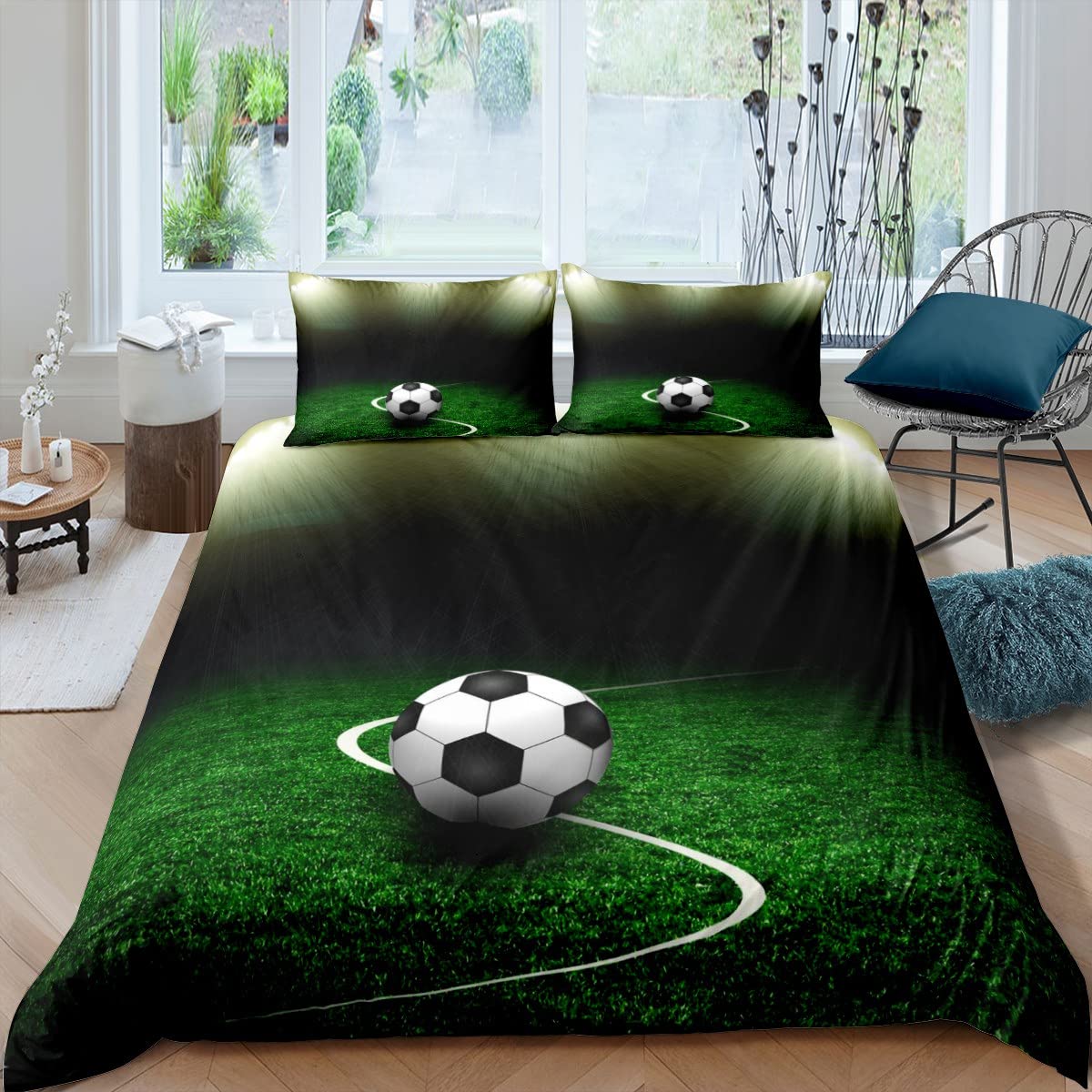

Green Football Field King Queen Підодіяльник Футбольне поле Підодіяльник Хлопчики Чоловіки Спортивні ігри Комплект постільної білизни Поліестерова ковдра EU Double200x200cm