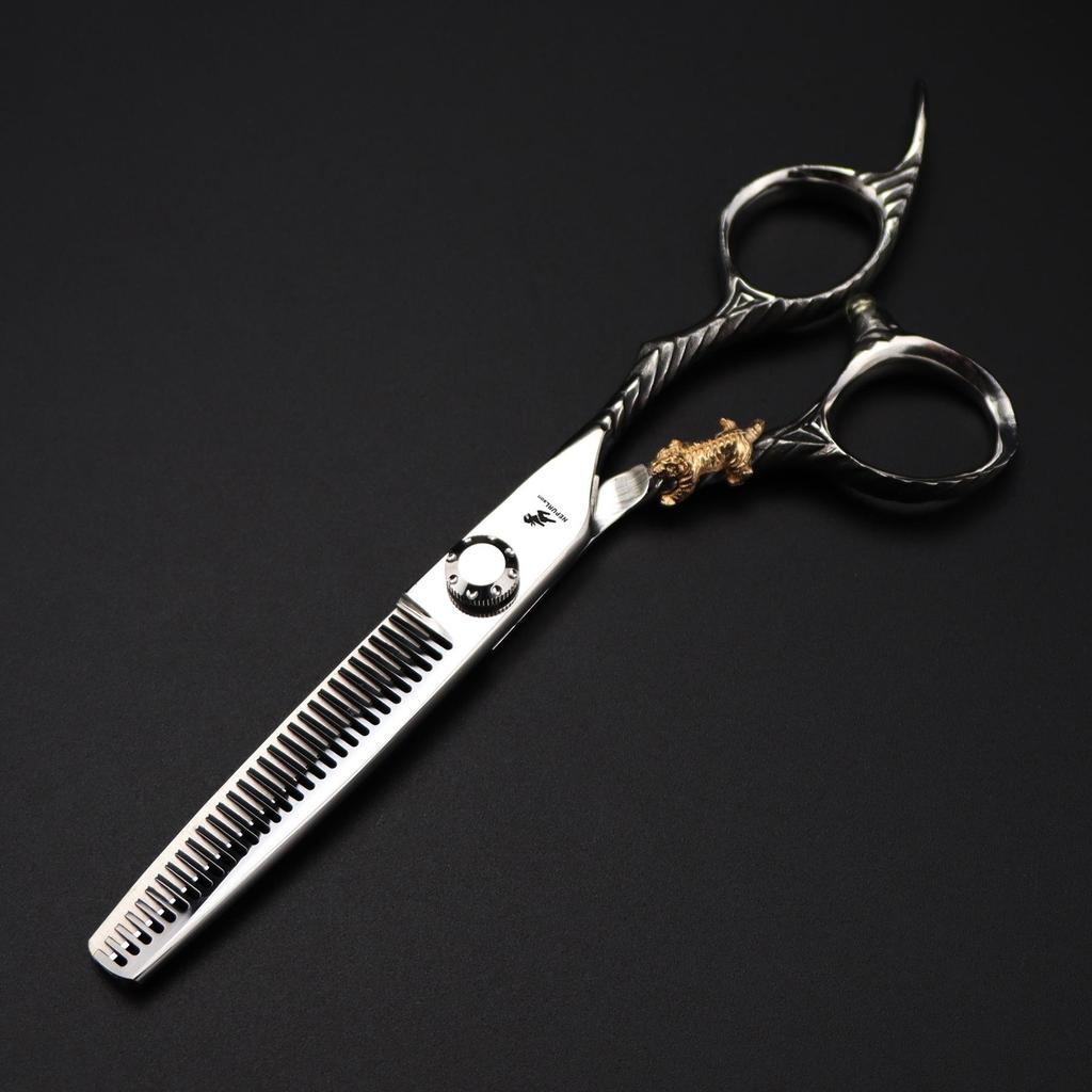 6" DMX-31 Premium Hairdressing Scissors Set: Straight, Serrated, Thinning Shears - Little Golden Tiger 7H